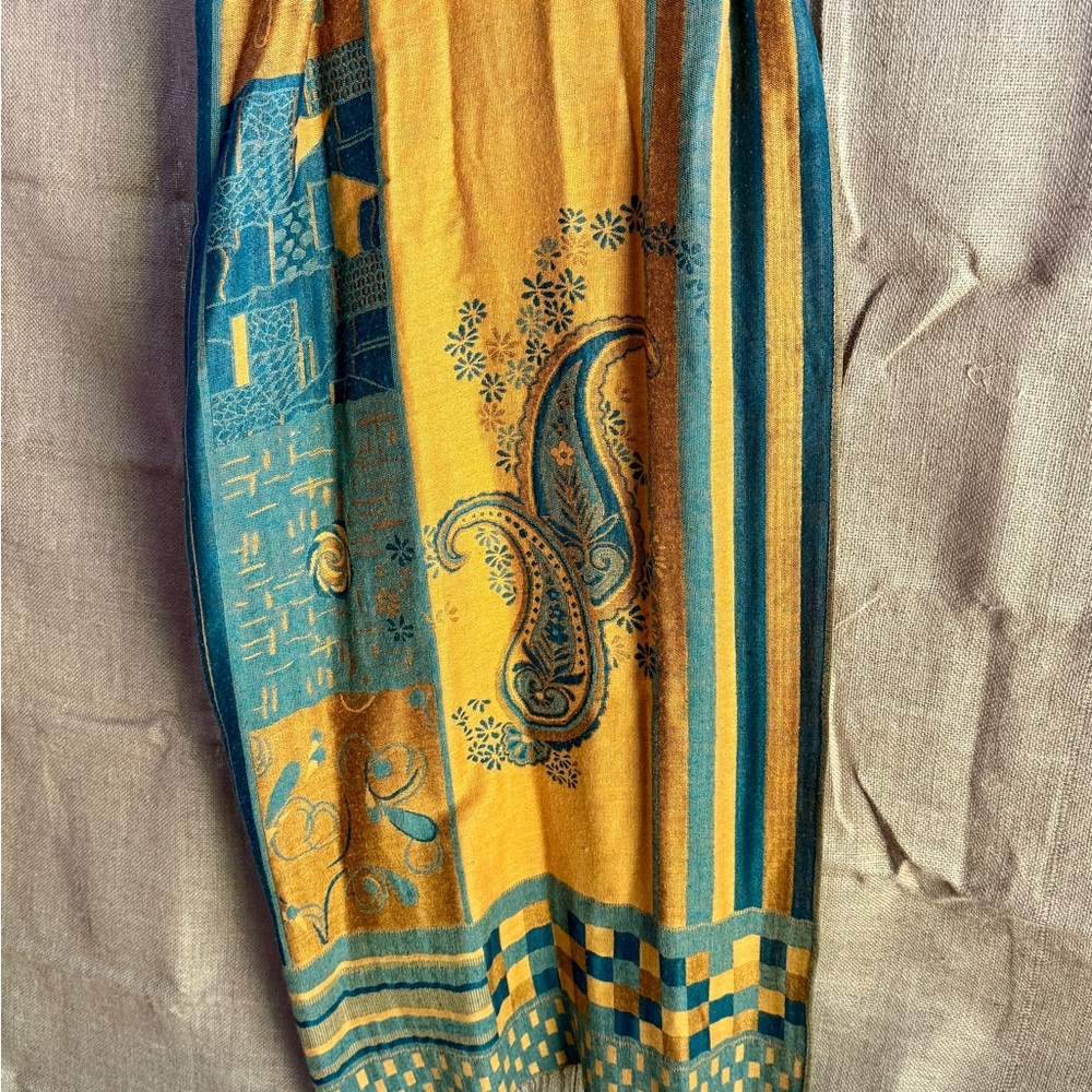 Bohemian Paisley Scarf in Blue and Yellow